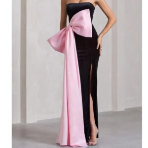Customized Elegant Bow Jersey Evening Dress High Quality Strapless Sleeveless Straight Floor Length Bespoke Occasion G