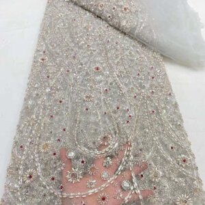 African Beads Groom Tulle lace Fabrics 2024 High Quality Sequins Embroidery French Tulle Beads Fabric For Nigerian Party Dress