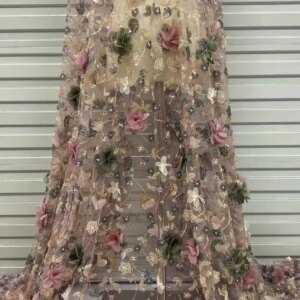 Latest 3D Flower Embroidery Beads Sequins African Lace Fabric 5 Yards High Quality Nigerian Women Wedding French Material