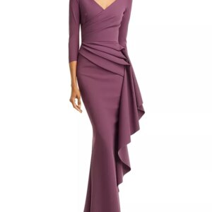Customized Tiered Ruffled Mermaid Gown With Off-shoulder Collar, Three-quarter Sleeves, Pleated Waist And Ruffled Trim Dress