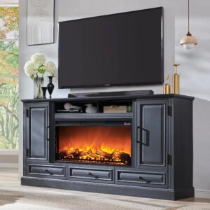 Fireplace TV Stand for 80 Inch TV, 35.7″ Tall Farmhouse Entertainment Center W/36” Electric Fireplace, Media Console with Large