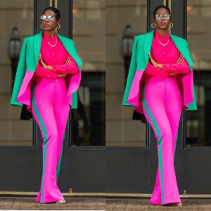 Color Contrast Women Pants Suits 2 Pcs Plus Size Patchwork Suits Customized Wedding Guest Formal Wear Evenings Party Show Outfit