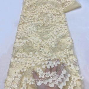 African Sequins Tulle Lace Fabric 2025 High Quality Lace French Gorgeous Beaded Lace Fabric Nigeria For Women Wedding