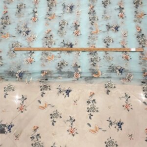 Light blue silk organza embroidery White pink dress pastoral style cheongsam