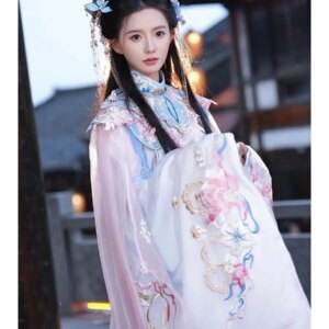 Liuli Lily Heavy Industry Embroidered Long Coat Spring and Autumn Style Set Shoulder Horse Face Ming Hanfu Standing Neck Cloud