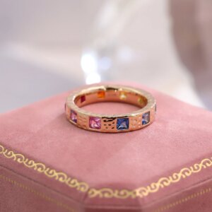 Provence 18K/14K/10K Solid Gold Rainbow Color Princess Cut Lab Grown Gems Colorful Stackable Ring For Women Customized Gift
