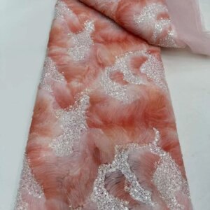 3D Flower Crystal Sequins Lace Fabrics African Handmade Embroidery Sequins Lace Fabrics French Beads Tulle Lace For Party KB4440