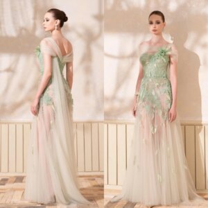 Customized Simple High Quality Strapless A-line Evening Flower Tulle Organza Floor Length Custom es