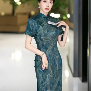 Cheongsam new Chinese female sense of daily national style dress temperament long