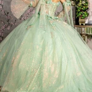 NW56 Customized Mexican Lime Women Proms Birthday Party Dresses Lace Applique Long Sleeve Puffy Vestido De xv Quinceanera 15