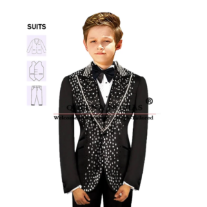 Exquisite Beaded Stones Boy Suits Single Breasted Blazer Customized 3-Piece Formal Occasion Children Tuxedo Kids Wedding Dress