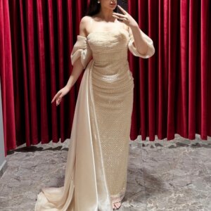Customized Draped Straight Off-the-shoulder Long Dresses Bespoke Occasion Evening Party Exquisite Sparkle Formal