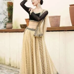 New Yiman Exotic Indian Dance Dress Ethnic Style Female Belly Dance Scarf Top Large Swing Skirt Lengha Set