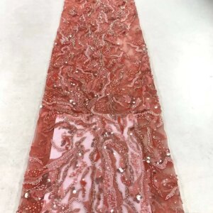 2025 High Quality African Heavy tube Beaded Sequin Lace Fabric Embroidered French Tulle Lace Nigerian Wedding Dress 5yards ZX
