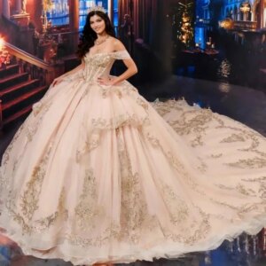 Champagne Customized Gorgeous Ball Gown Quinceanera Dresses Appliques Lace Beading Crystal Vestidos 15 De XV Años Sweet 16