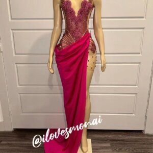 Fuchsia Pink Sparkly Mini Evening Cocktail Dresses for Black Girl Diamond Crystal Sheer customsized Birthday Gala Dress prom