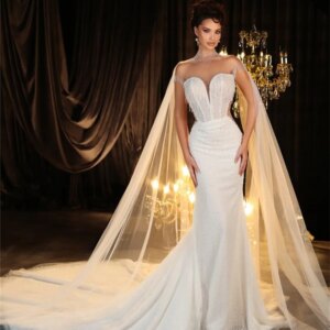 Elegant Cape Wedding Dress 2025 Classic Long Sleeve A-line Bridal Gown Formal Tulle, Majestic Floor-length Gown For Customized