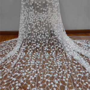 Gorgeous Full Mini Sequined Flowers Lace Machine Beaded Fabric Wedding Dress Ornate Lace Fabric