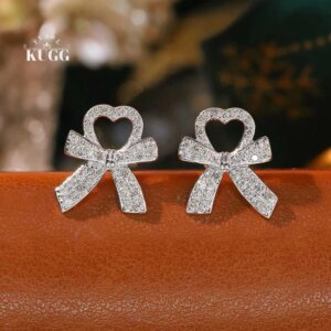 KUGG 100% 18K White Gold Earrings Women 0.52carat Real Natural Diamond Stud Earrings Romantic Bowknot Shape High Wedding Jewelry