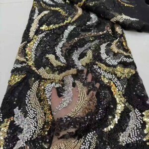 Latest African Sequins Lace Fabric Nigerian and French Tulle Lace 2025 High Quality Embroidery Beads for Wedding Dress Sewing JY