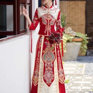 Bridal Wedding Slim Xiuhe Dress Luxury Summer Bride Weddin Celebration Tops + Skirt Premium Chinese Attire in OrientTown TP029