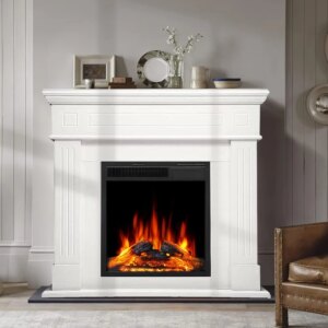 43” Electric Fireplace Mantel, TV Stand with Freestanding Electric Fireplace, Remote Control, Adjustable Led Flame, 750W/1500W