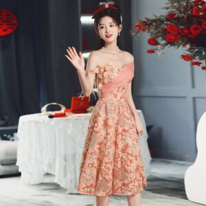 Pink Evening Dress Skirt Women’s 2025 New One-shoulder Toast Clothes Formal Dress Women Elegant Evening Dresses Simple Fashion