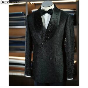 Black Glitter Crystal Men Business Formal Occasion Tuxedos Grooms Wedding Party Prom Male Suit 2 Piece Set Blazer Pants