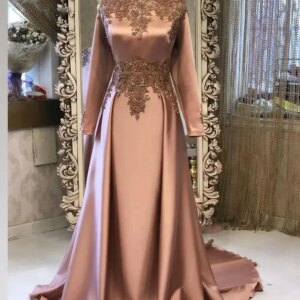 Customized Vestidos De Noche High Neck Lace Appliques Prom Dresses Elegant Long Sleeves Floor-Length Formal Evening Party Gown