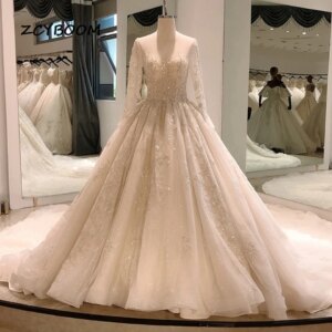 Customized Luxury O-Neck Appliques Sequined Wedding Dress 2025 Chapel Train Tulle Floor-length New Style Ball Gown Bridal Gowns