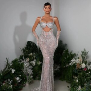 Dazzling Beaded Mermaid Long Evening Dress Sexy Illusion Wedding Party Gown Customized Exquisite Sweetheart Neck Prom Dresses
