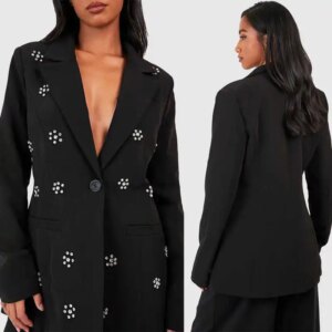 Fashionable Beaded Blazer 2 Pieces Luxury One Button Full Sleeve Jacket Customized Fashion One Button Loose Graduation Gown