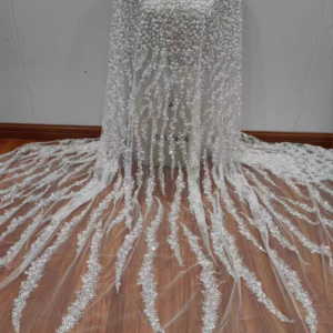 High Quality Heavy Duty Nail Machine Beaded Lace Shining Sequins and Pearls Strips Wedding Dress DIY Lace