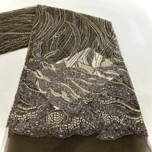 French Tulle Lace Fabric Beaded Nigerian Lace Embroidery African Lace Fabric High End Mesh Material Luxury Sequins For Party