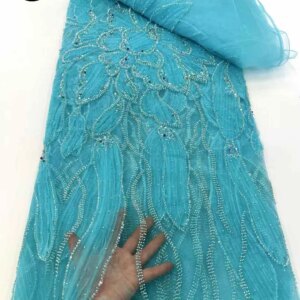 Latest French Sequin Lace Fabric 2025 High Quality African 3D Lace Fabric Nigeria Beaded Embroidery Tulle Lace Wedding Dress