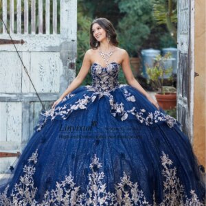 Glitter Sequins Quinceanera Dresses With Appliques Lace Princess Ball Gowns Sweet 16 Dress Tiered Customized Vestidos De Fiesta