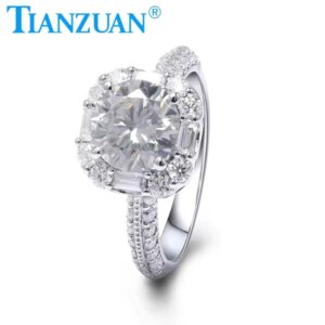 New 925 Silver 8mm Grey Moissanite Rings for Women Wedding Band Engagement Gifts Fine Jewelry
