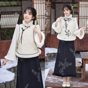 Artistic Girl Cheongsam Qi Pao Vest Suit Winter New Fashion Improvement Ethnic Style Daily Wearable Chinese