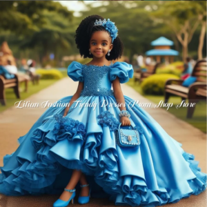 Fairy Blue Princess Flower Girl Dress 2025 Luxury 3D Floral Diamante Applique Customised Mini Vest 15 quinceañera
