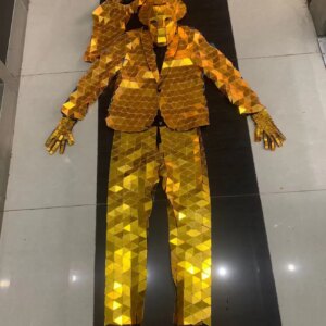 Gold mirror men suite luxury circus show outfit new year clown robot dancer performance clothing
