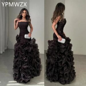 Customized Evening Dress Women Party Occasion Prom Gown YPMWZX Strapless A-line Floor Length Skirts Fold Bespoke Dresse