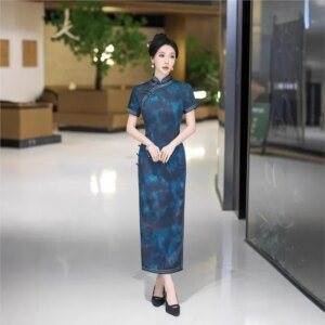 Cheongsam new Chinese female sense of daily national style dress temperament long