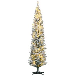 HOMCOM 7′ Tall PreLit Slim Noble Fir Artificial Christmas Tree with 210 Warm White LED Lights and 499 Tips for Christmas Dratio