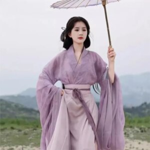 Adult Hanfu female students printed collar wide sleeve Chinese style eight broken skirt costume daily