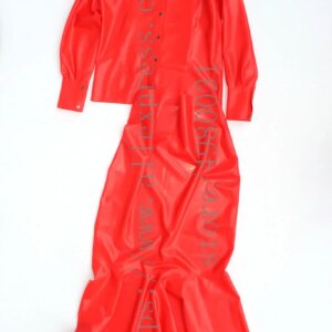 Women’s latex unifrom sex blouse and long skirt long sleeve with 100% handmade crafts Christmas