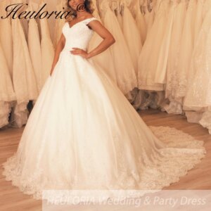 HEULORIA ball gown princess wedding dress off shoulder sequin beading lace applique plus size white bride dress customize