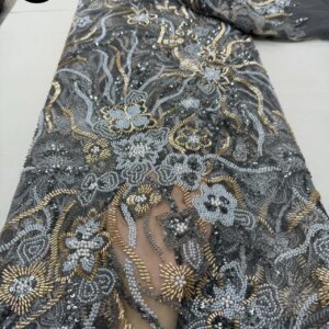 African Beaded Lace Fabric 5 Yards Sequins Embroidery Nigerian Lace Fabric 2025 High Quality Laces Groom Tulle French For Dress