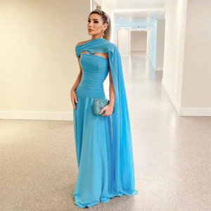 Customized Simple Fashion Chiffon Pleat Ruched A-line Off-the-shoulder Long Dresses Bespoke Occasion Dresses Matching Elegant