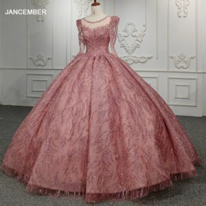 Customized Shiny Quinceanera Dresses Ball Gown Long Sleeves Lace Beading Lace-Up Party Princess Sweet 16 Dress vestidos 15 años
