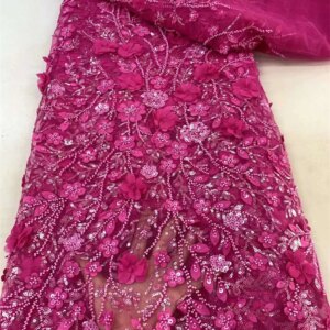 African Handmade Sequins 3D Tulle Lace Fabric 2024 High Quality French Luxury Beaded Lace Fabric For Bridal Wedding Dress Sew